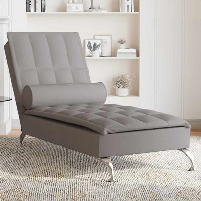 Șezlong de masaj cu sprijin, gri taupe, material textil GartenMobel Dekor