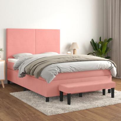 Pat box spring cu saltea, roz, 140x190 cm, catifea GartenMobel Dekor