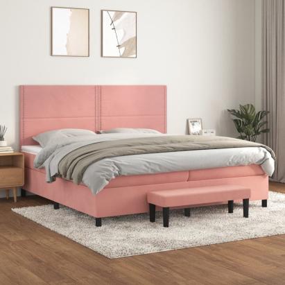Pat box spring cu saltea, roz, 200x200 cm, catifea GartenMobel Dekor