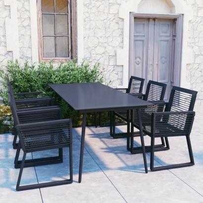 Set mobilier de exterior, 7 piese, negru, ratan PVC GartenMobel Dekor