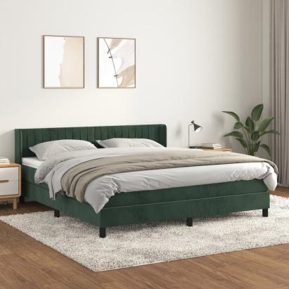 Pat box spring cu saltea, verde închis, 160x200 cm, catifea GartenMobel Dekor