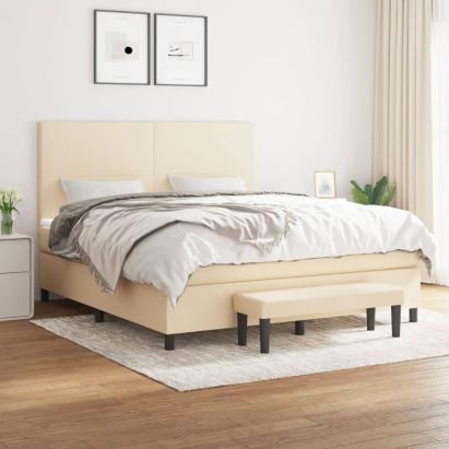 Pat box spring cu saltea, crem, 160x200 cm, material textil GartenMobel Dekor