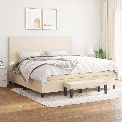 Pat box spring cu saltea, crem, 200x200 cm, textil GartenMobel Dekor