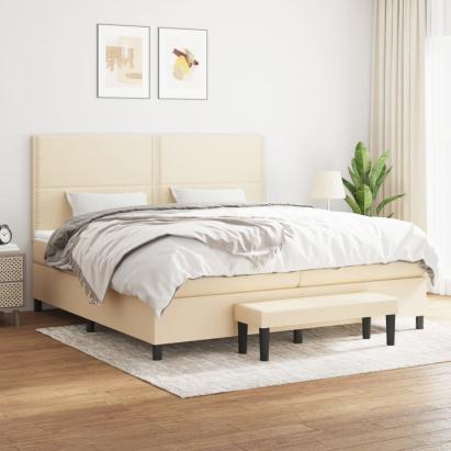 Pat box spring cu saltea, crem, 200x200 cm, textil GartenMobel Dekor