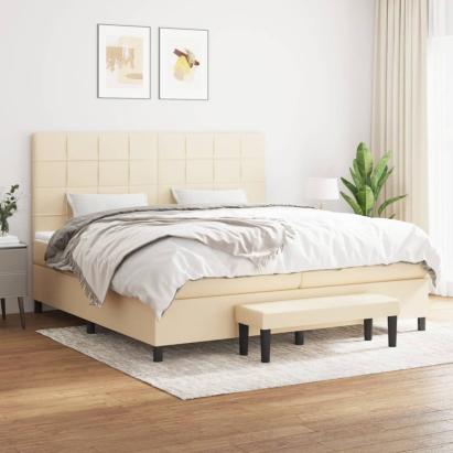 Pat box spring cu saltea, crem, 200x200 cm, textil GartenMobel Dekor
