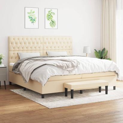 Pat box spring cu saltea, crem, 200x200 cm, textil GartenMobel Dekor