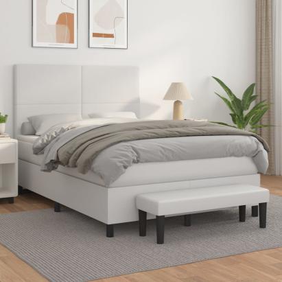Pat box spring cu saltea, alb, 140x190 cm, piele ecologică GartenMobel Dekor