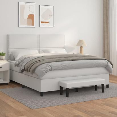 Pat box spring cu saltea, alb, 180x200 cm, piele ecologică GartenMobel Dekor
