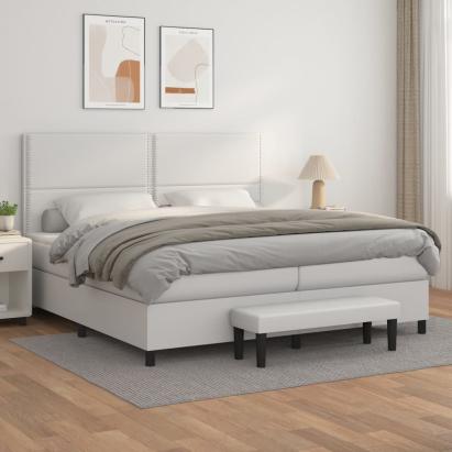 Pat box spring cu saltea, alb, 200x200 cm, piele ecologică GartenMobel Dekor