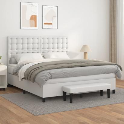 Pat box spring cu saltea, alb, 160x200 cm, piele ecologică GartenMobel Dekor