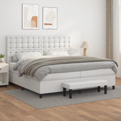 Pat box spring cu saltea, alb, 200x200 cm, piele ecologică GartenMobel Dekor