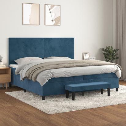 Pat box spring cu saltea, albastru închis, 200x200 cm, catifea GartenMobel Dekor