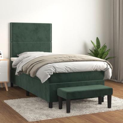 Pat box spring cu saltea, verde închis, 90x190 cm, catifea GartenMobel Dekor