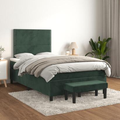 Pat box spring cu saltea, verde închis, 120x200 cm, catifea GartenMobel Dekor