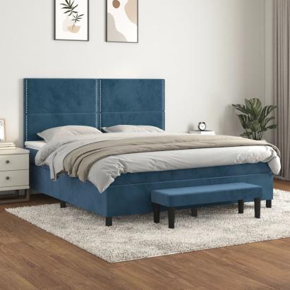 Pat box spring cu saltea, albastru închis, 160x200 cm, catifea GartenMobel Dekor