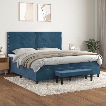Pat box spring cu saltea, albastru închis, 200x200 cm, catifea GartenMobel Dekor