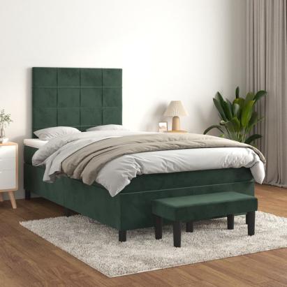 Pat box spring cu saltea, verde închis, 120x200 cm, catifea GartenMobel Dekor