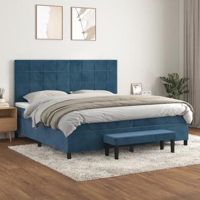 Pat box spring cu saltea, albastru închis, 200x200 cm, catifea GartenMobel Dekor