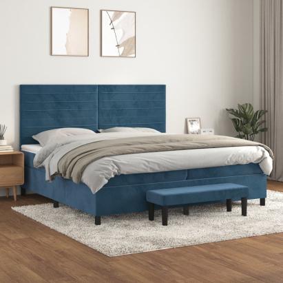 Pat box spring cu saltea, albastru închis, 200x200 cm, catifea GartenMobel Dekor