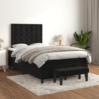 Pat box spring cu saltea, negru, 120x200 cm, catifea GartenMobel Dekor