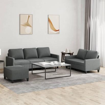 Set de canapele cu perne, 3 piese, gri închis, textil GartenMobel Dekor