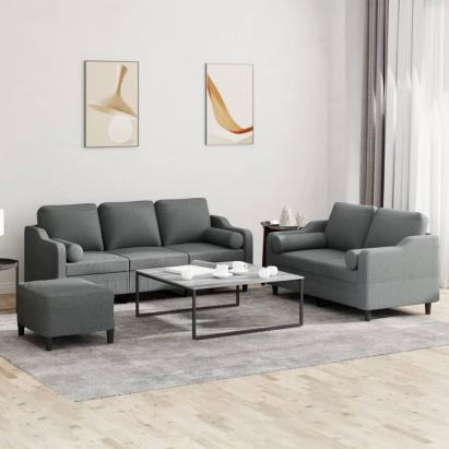 Set de canapele cu perne, 3 piese, gri închis, textil GartenMobel Dekor