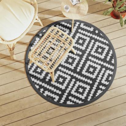 Covor de exterior, ARAKIL alb și negru, Ø120 cm, PP GartenMobel Dekor