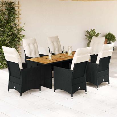 Set mobilier de grădină cu perne, 7 piese, negru, poliratan GartenMobel Dekor