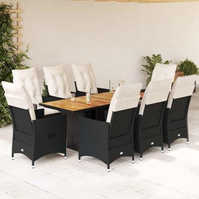 Set mobilier de grădină cu perne, 9 piese, negru, poliratan GartenMobel Dekor