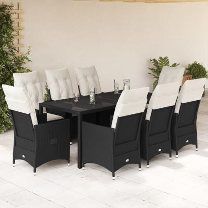 Set mobilier de grădină cu perne, 9 piese, negru, poliratan GartenMobel Dekor