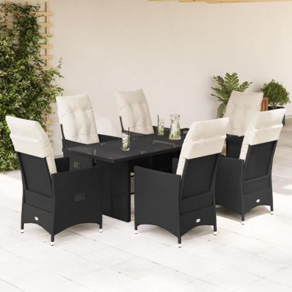 Set mobilier de grădină cu perne, 7 piese, negru, poliratan GartenMobel Dekor