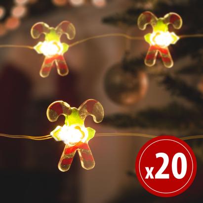 Șir de lumini LED - formă de acadele baston  - 2,2 metri - 20 LEDuri - alb cald - 2 x AA Best CarHome
