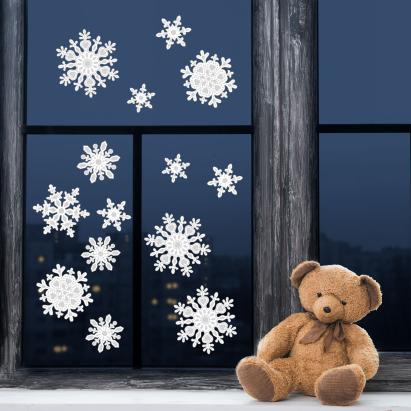 Decorațiuni de geam, cu motive de Crăciun - set cu cristale de gheață - hârtie - albe Best CarHome