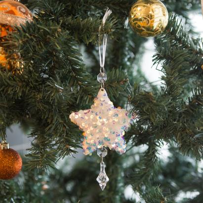 Ornament pentru bradul de Crăciun - stea- irizat, acrilic - cu agățătoare - 2 forme: fulg și stea Best CarHome