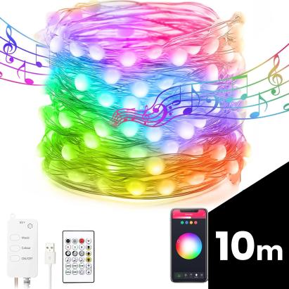 Șir de lumină inteligentă - USB - 66 LED-uri RGB - 10 m - Bluetooth Best CarHome