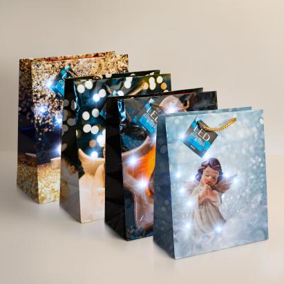 Pungi cadou hârtie cu led - 265 x 127 x 330 mm - 4 tipuri - 12 buc / pachet Best CarHome