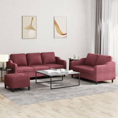 Set canapea cu perne, 3 piese, roșu vin, material textil GartenMobel Dekor
