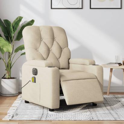 Fotoliu electric de masaj rabatabil, crem, textil GartenMobel Dekor