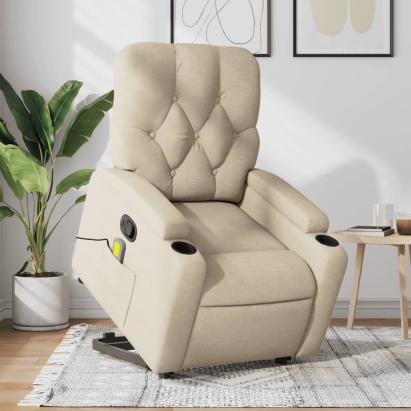Fotoliu masaj rabatabil cu ridicare, crem, material textil GartenMobel Dekor