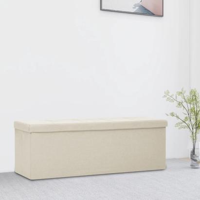 Bancă de depozitare pliabilă, alb crem, imitație de pânză GartenMobel Dekor