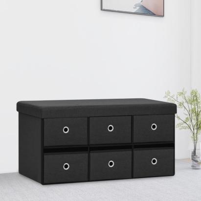 Bancă depozitare pliabilă, negru, 76x38x38 cm, imitație pânză GartenMobel Dekor