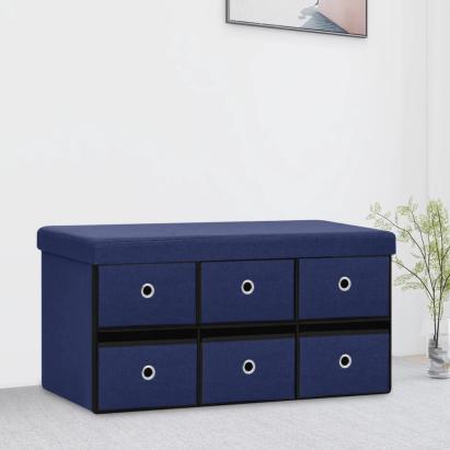 Bancă depozitare pliabilă, albastru, 76x38x38 cm imitație pânză GartenMobel Dekor