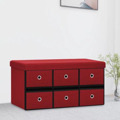 Bancă depozitare pliabilă, roşu vin, 76x38x38 cm imitație pânză GartenMobel Dekor