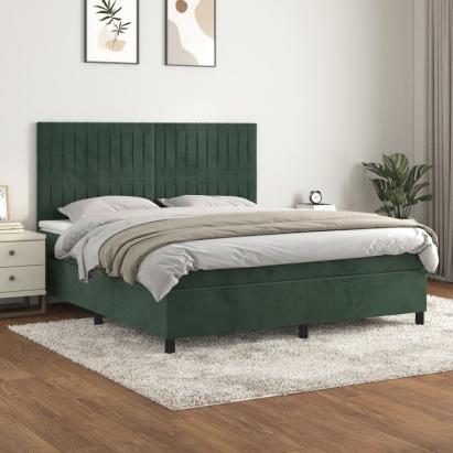 Pat box spring cu saltea, verde închis, 160x200 cm, catifea GartenMobel Dekor