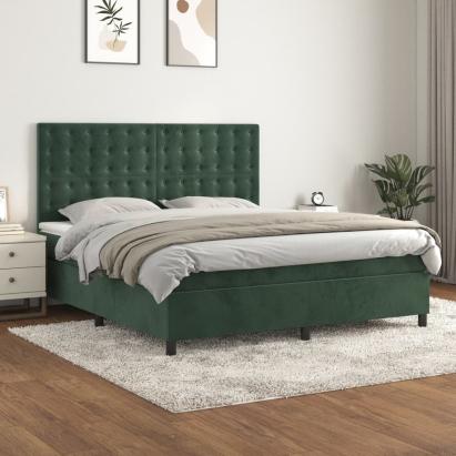 Pat box spring cu saltea, verde închis, 180x200 cm, catifea GartenMobel Dekor