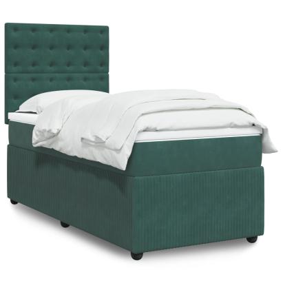 Pat box spring cu saltea, verde închis, 90x190 cm, catifea GartenMobel Dekor