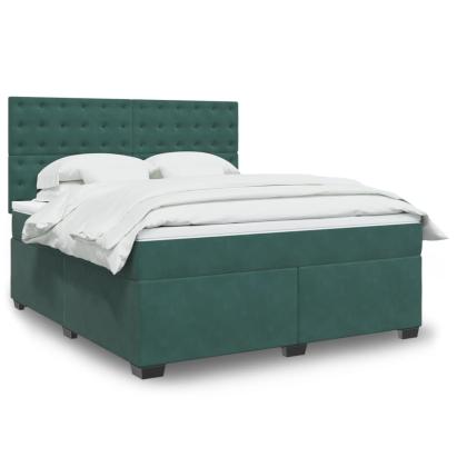 Pat box spring cu saltea, verde închis, 180x200 cm, catifea GartenMobel Dekor