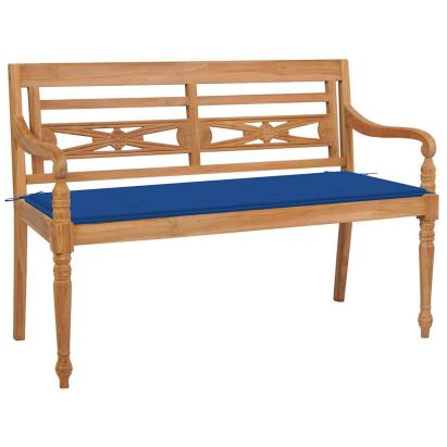 Bancă Batavia cu pernă albastru regal, 120 cm, lemn masiv tec GartenMobel Dekor