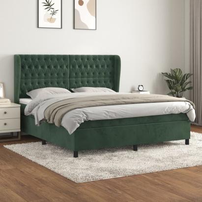 Pat box spring cu saltea, verde închis, 180x200 cm, catifea GartenMobel Dekor