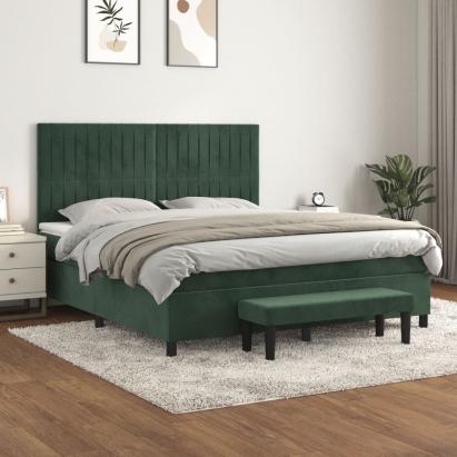 Pat box spring cu saltea, verde închis, 180x200 cm, catifea GartenMobel Dekor